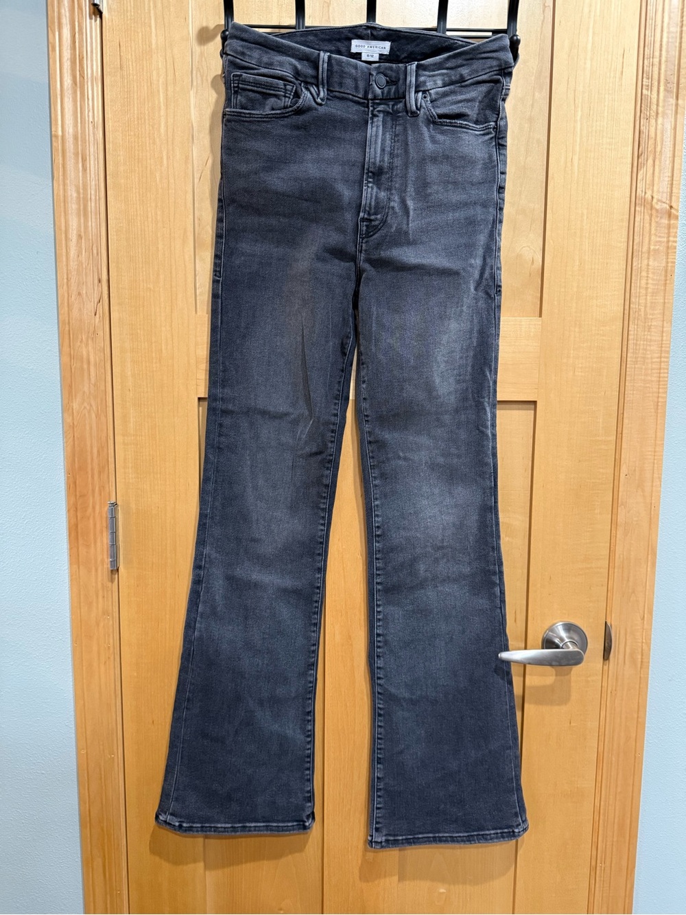 Good American Always Fits Washed Black Flare Jeans
